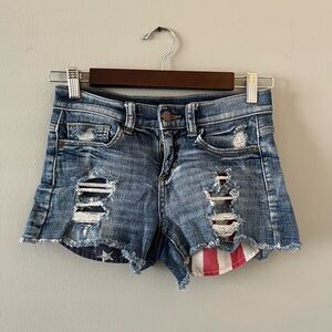 Distressed Denim Shorts - Blue